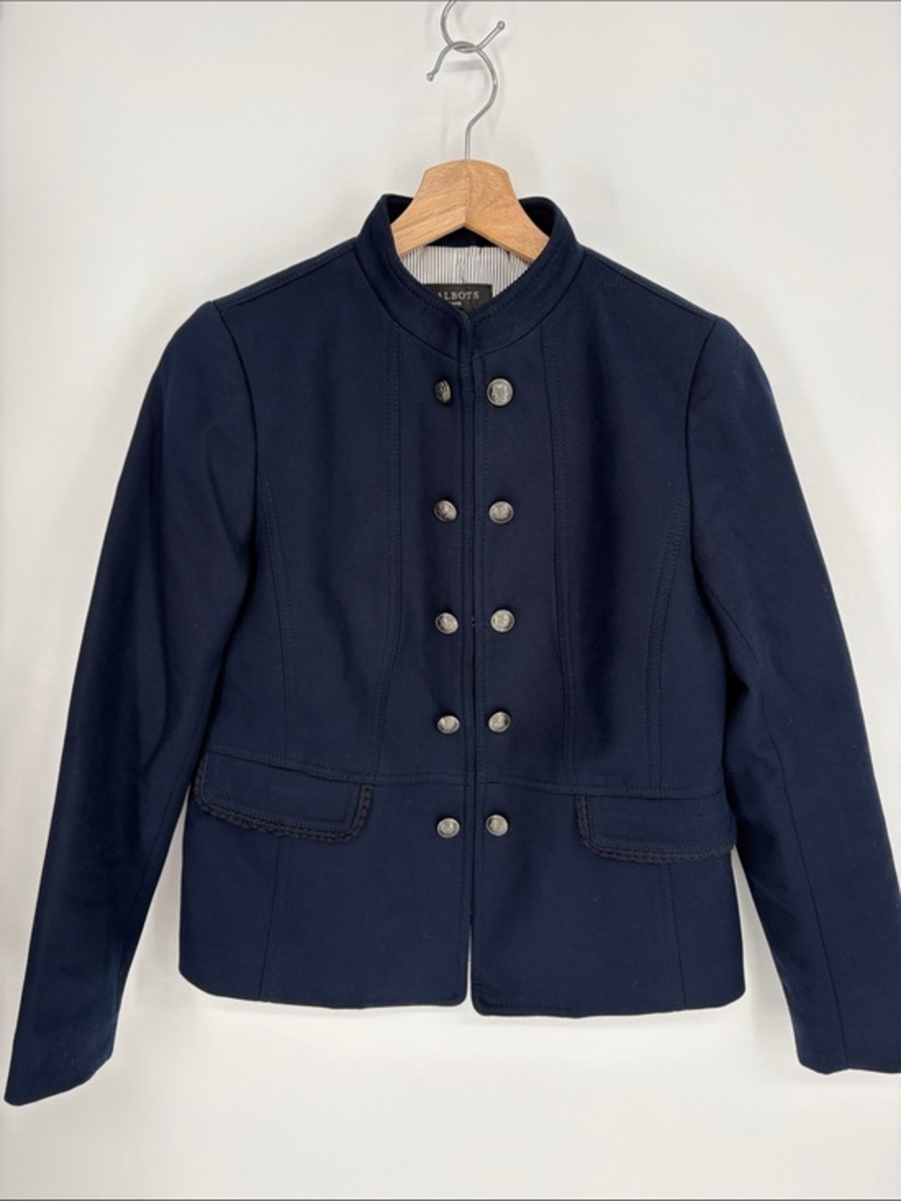 🌋 Talbots cotton Navy Double-Breasted Military Jacket